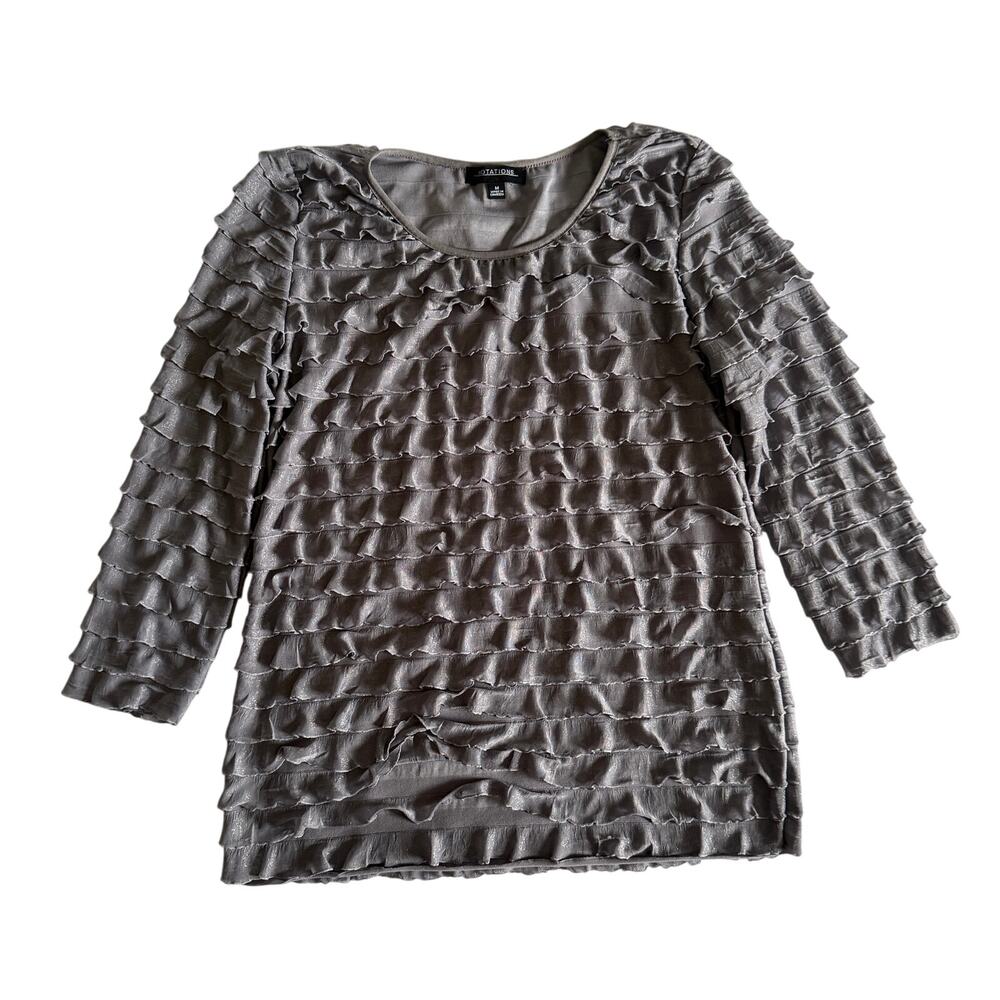 Notations Women’s Size M Ruffle Tier Long Sleeve Top (Heather Gray) Sz M - Picture 3 of 10